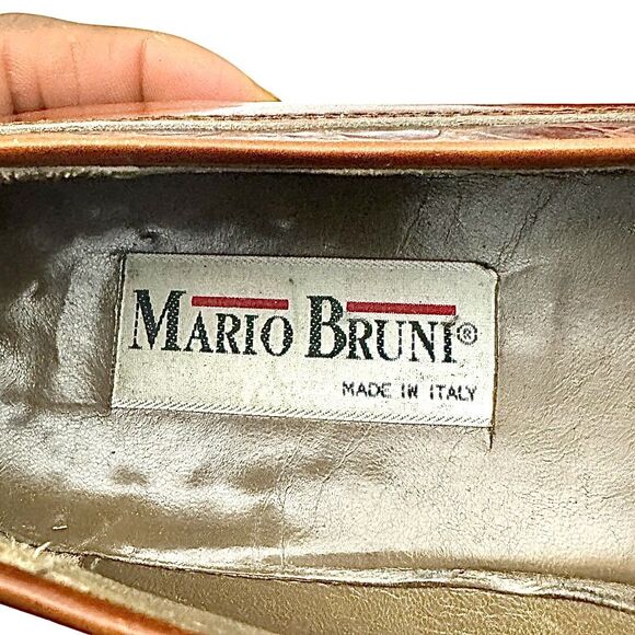 Mario Bruni Mens Loafer Slip On Cognac Leather-Crocodile Size 8 M Pre-Owned - Picture 10 of 10